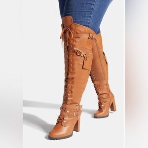 NWOT Elira Brown Over the Knee Lace-Up Boots Size 7